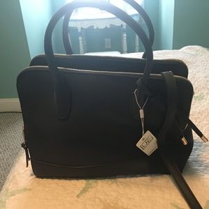 Double zippered work satchel -Navy